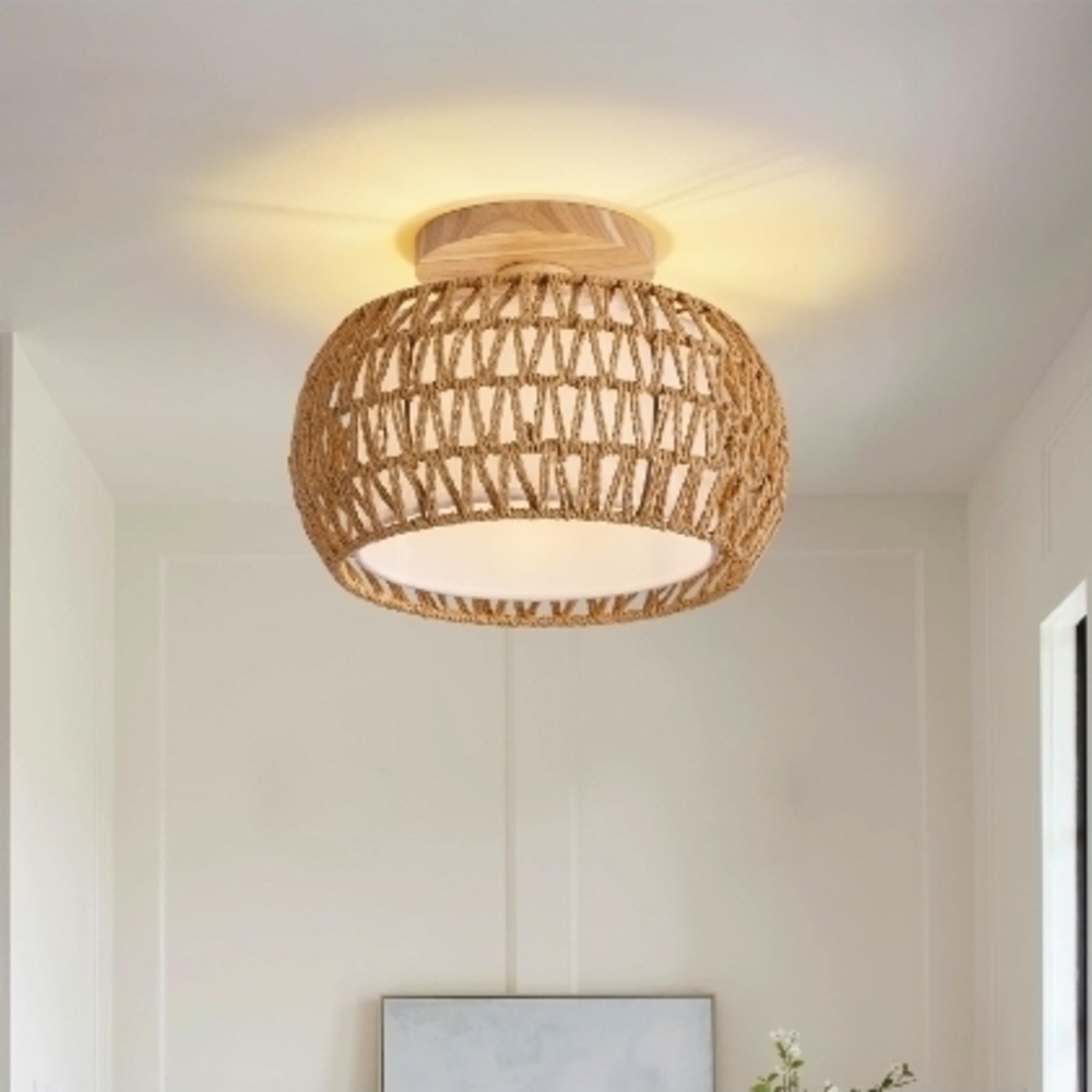 Woven Rattan Ceiling Light Fixture - Natural Color
